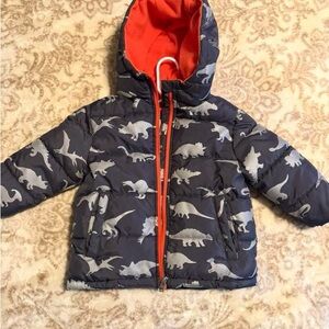 Wonder Nation Kids Dinosaur Puffer Jacket - Dark Blue and Bright Orange